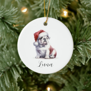 Weihnachts-Weihnachtsmannmütze Bull Dog Keramik Ornament