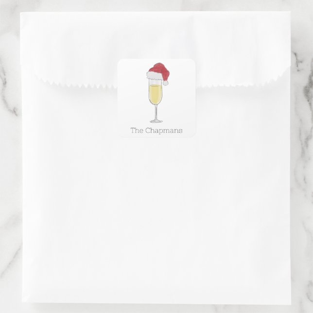 Weihnachts-Weihnachtsmannmütze Champagne Quadratischer Aufkleber (Tasche)