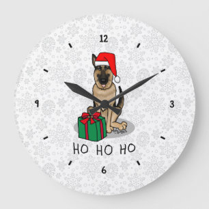 Weihnachts-Weihnachtsmannmütze German Shepherd Dog Große Wanduhr
