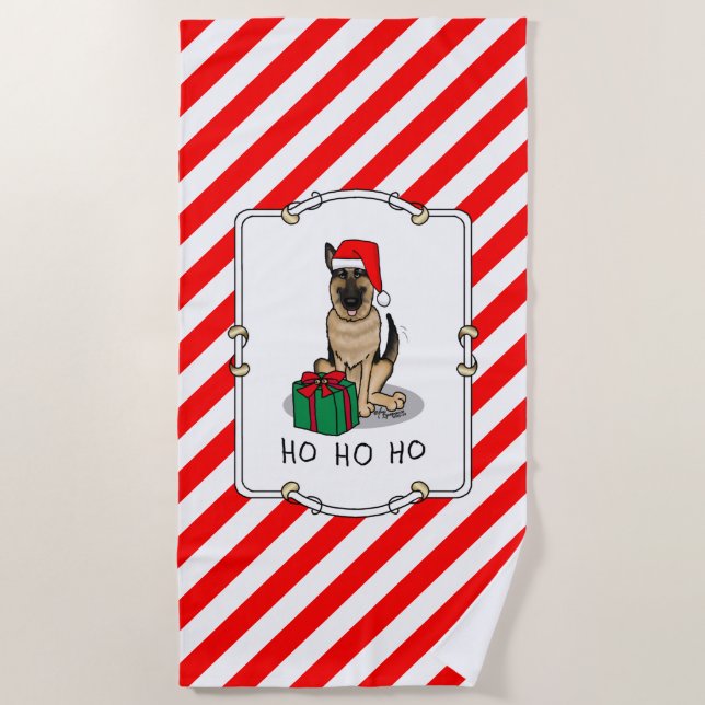 Weihnachts-Weihnachtsmannmütze German Shepherd Dog Strandtuch (Vorderseite)