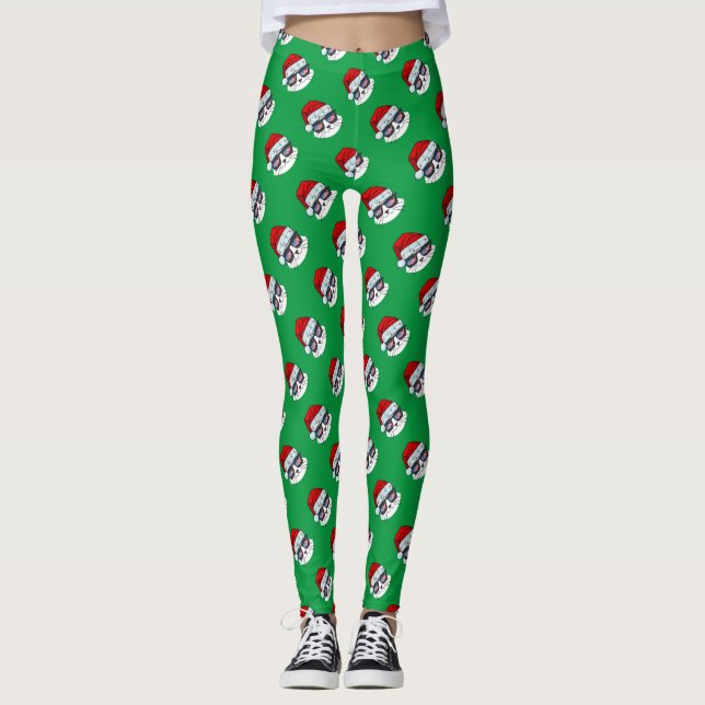 Weihnachts-Weihnachtsmannmütze mit Katzengesicht Leggings (Vorderseite)