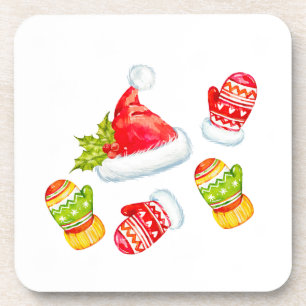 Weihnachts-Weihnachtsmannmütze, Schneeflocken und  Getränkeuntersetzer