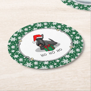 Weihnachts-Weihnachtsmannmütze Scottish Terrier (s Runder Pappuntersetzer