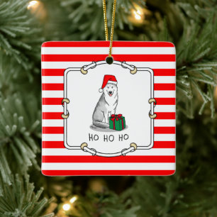 Weihnachts-Weihnachtsmannmütze Sibirischer Husky ( Keramikornament