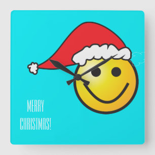 Weihnachts-Weihnachtsmannmütze Türkis Happy Clock Quadratische Wanduhr