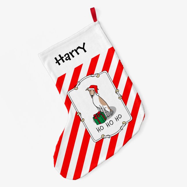 Weihnachts-Weihnachtsmannmütze Whippet Hund Fawn & Großer Weihnachtsstrumpf (Rückseite (Hängend))