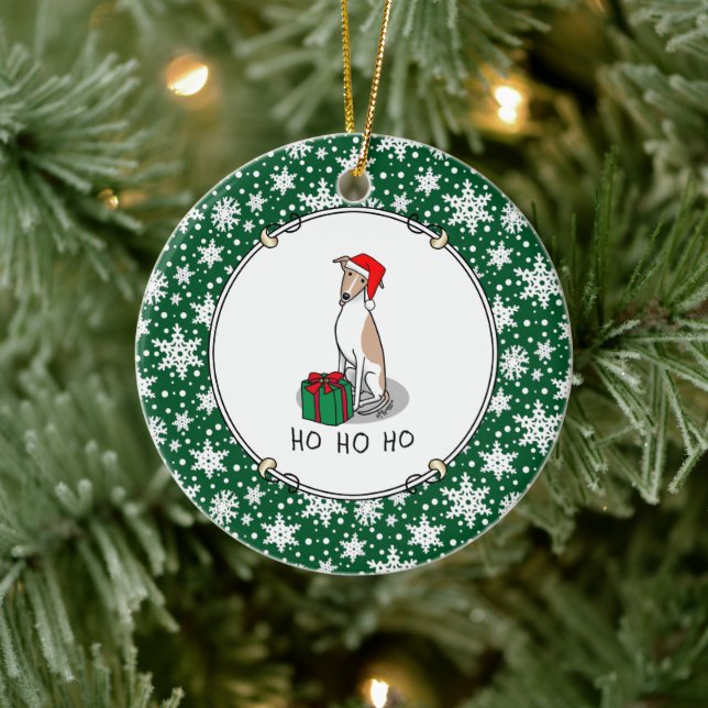 Weihnachts-Weihnachtsmannmütze Whippet Hund Fawn & Keramik Ornament (Baum)