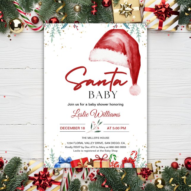 Weihnachts-Weihnachtsmannmütze Winter Baby-Dusche Einladung (Santa Hat Christmas Baby Shower Invitation)