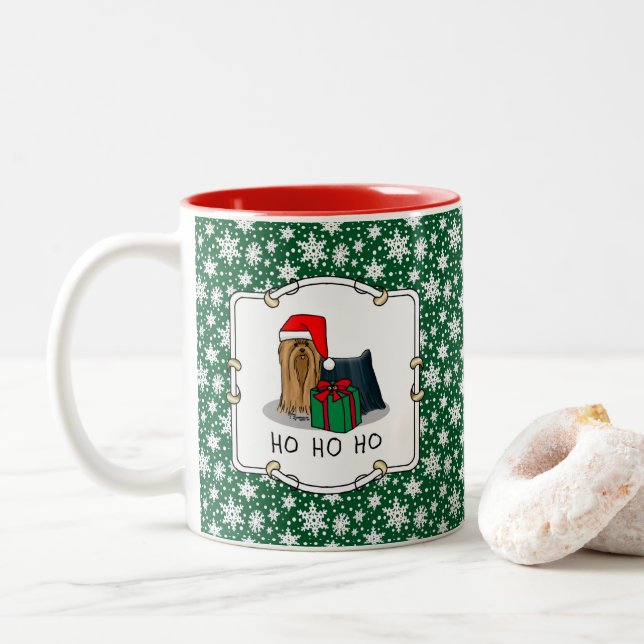 Weihnachts-Weihnachtsmannmütze Yorkshire Terrier Y Zweifarbige Tasse (Mit Donut)