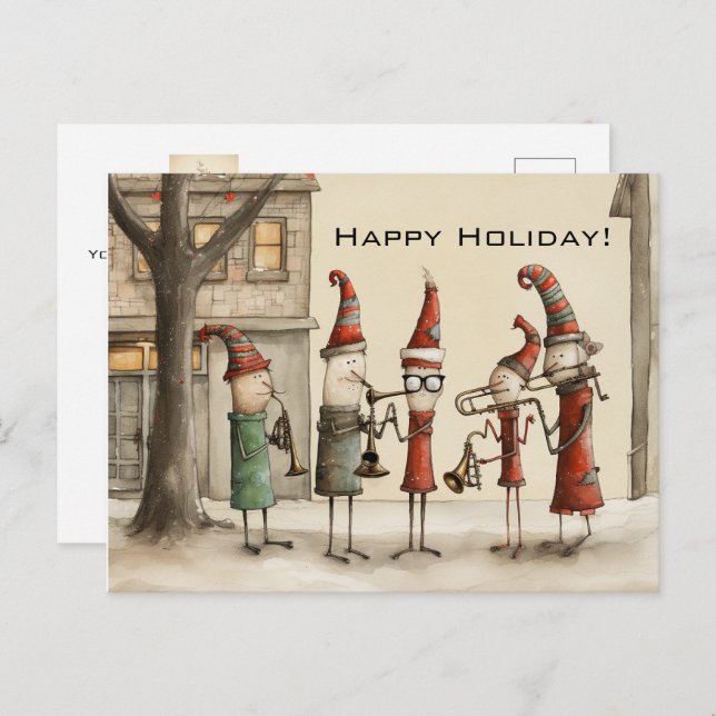 Weihnachts-Weihnachtsmarkt-Musiker Postkarte (Vorne/Hinten)