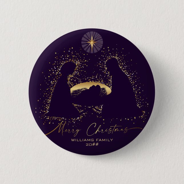 Weihnachts-Weihnachtsmeisterin - Lila Gold-Individ Button (Vorderseite)
