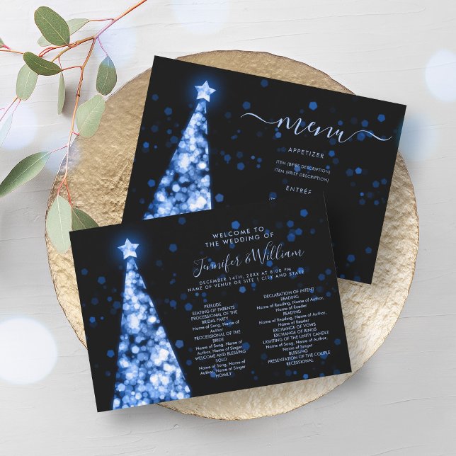 Weihnachts-Weihnachtsmenü der Marine Blue Wedding Einladung (Festive Xmas Tree Navy Blue Wedding Menu Program)
