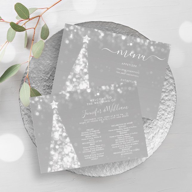 Weihnachts-Weihnachtsmenü Einladung (Festive Xmas Tree Silver Wedding Menu Program)