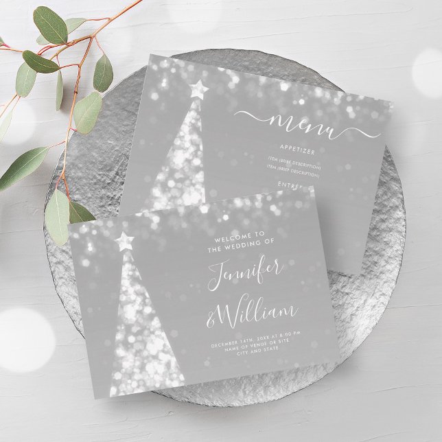 Weihnachts-Weihnachtsmenü Einladung (Festive Xmas Tree Silver Wedding Menu Invitation)