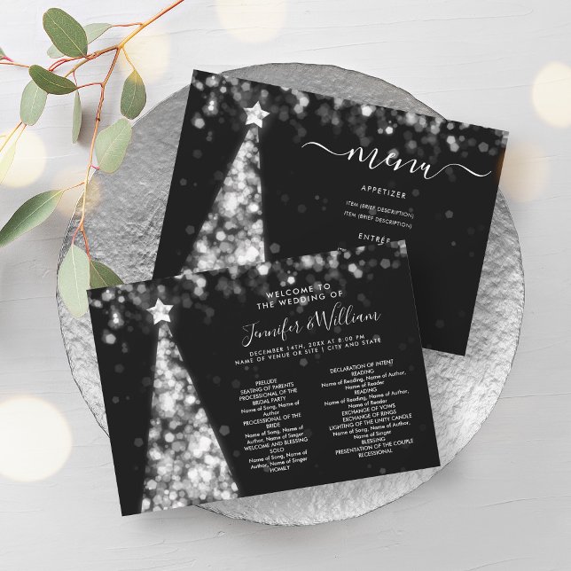 Weihnachts-Weihnachtsmenü Einladung (Festive Xmas Tree Silver Wedding Menu Program)