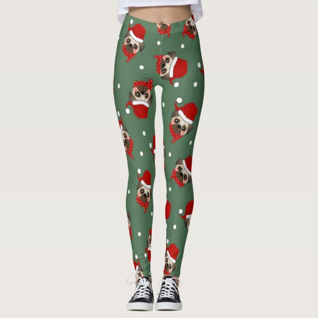 Weihnachts-Weihnachtsmuster im Santa Mops Leggings (Vorderseite)