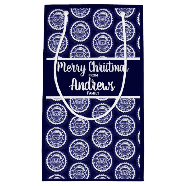 Weihnachts-Weihnachtspost auf Dunkelblau individue Kleine Geschenktüte (Vorderseite)