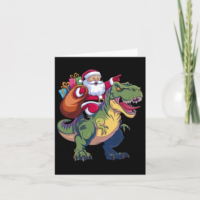 Weihnachts Weihnachtsriding Dinosaur T-rex Jungs K Karte (Vorderseite)