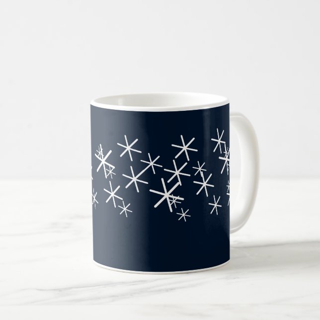 Weihnachts-Weihnachtsschneeflocken Sterne marinebl Kaffeetasse (VorderseiteRechts)