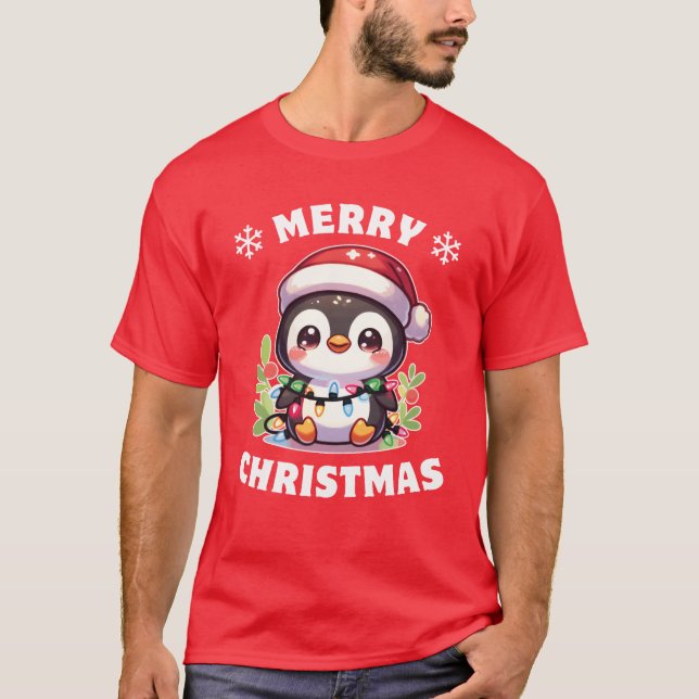 Weihnachts Weihnachtsweihnachtsweih Lights Pinguin T-Shirt (Vorderseite)