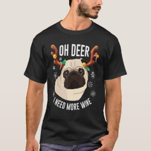 Weihnachts-Wein-Pug Mit Hirschgeweih Für Frauen T-Shirt