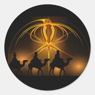 Weihnachts-Weisen Goldener Stern von Bethlehem Runder Aufkleber