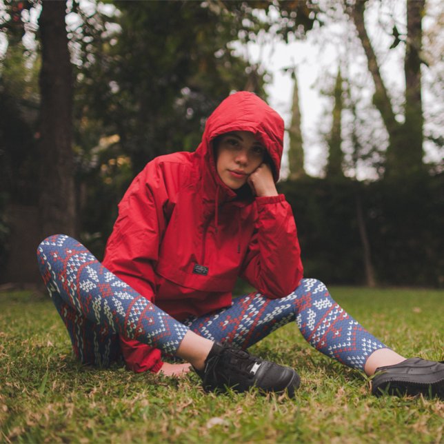 Weihnachts-Weiß, Rot und Blau-Knetmuster Leggings (Von Creator hochgeladen)