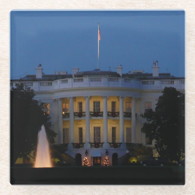 Weihnachts-Weiße Haus am Abend in Washington DC Glasuntersetzer (Vorderseite)