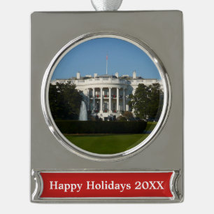 Weihnachts-Weiße Haus für Feiertage Washington DC Banner-Ornament Silber