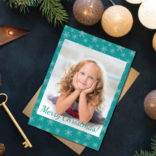 Weihnachts-Weißes & Aqua-Schneeflocken auf Aquamar Feiertagspostkarte