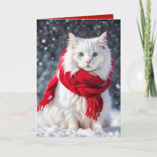 Weihnachts-Weißkatze mit rotem Scarf Karte