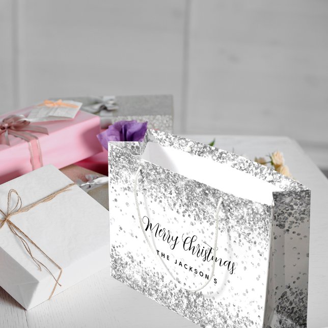 Weihnachts-Weißsilber-Glitzern Große Geschenktüte (Von Creator hochgeladen)