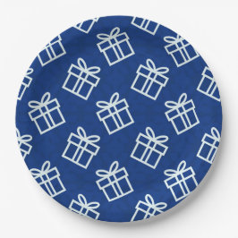 Weihnachts-Weißvorführungen mit blauem Hintergrund Pappteller