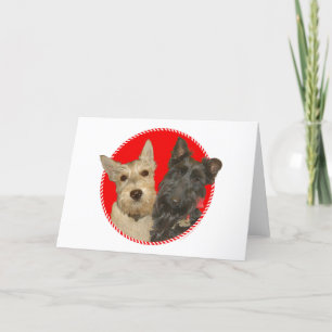 Weihnachts-Weizenrote und schwarze Scotties Feiertagskarte