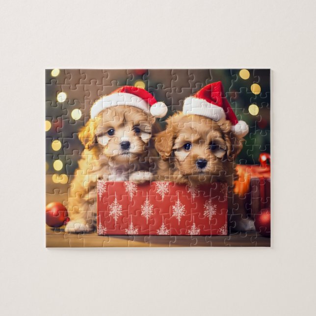 Weihnachts-Welpe Duo Jigsaw-Puzzle Puzzle (Horizontal)