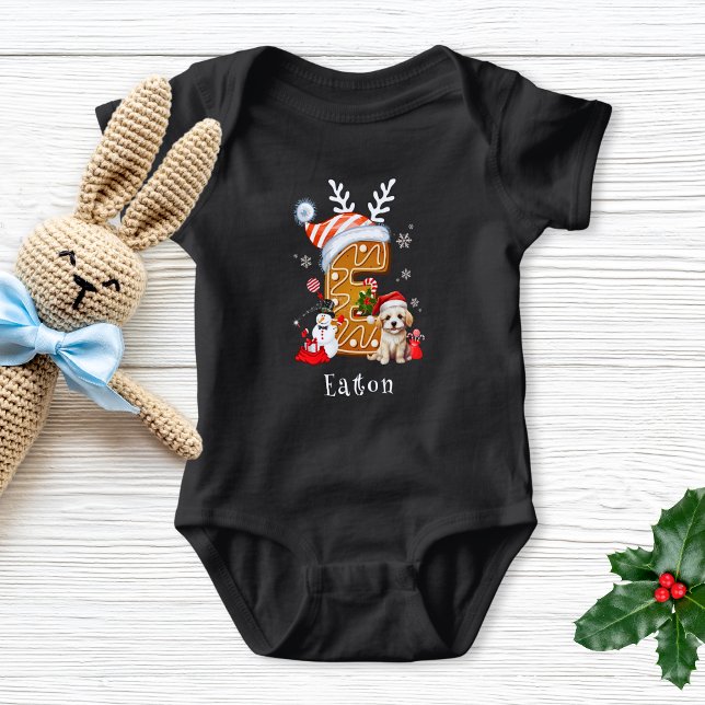 Weihnachts Welpe Gingerbret Letter E Boy Baby Strampler (Von Creator hochgeladen)