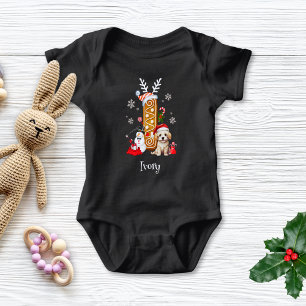 Weihnachts Welpe Gingerbret Name Letter I Boy Baby Strampler