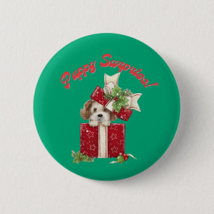 Weihnachts Welpe in Geschenkboxen Urlaub Überrasch Button