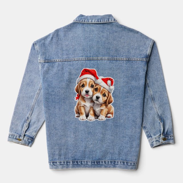 Weihnachts Welpenhunde Jeansjacke (Rückseite)