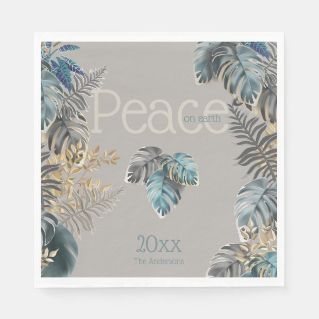 Weihnachts-Weltfrieden Tropical Blue Foliage Serviette (Vorderseite)