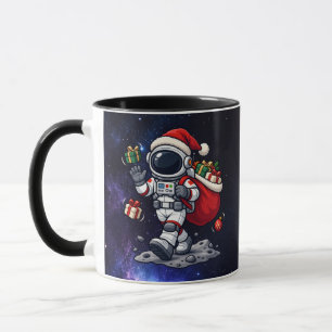 Weihnachts-Weltraum-Weihnachtsmann mit schwebenden Tasse