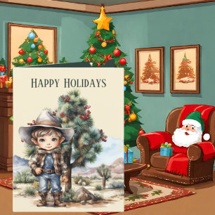 Weihnachts-Western Cowboy hinzufügen Feiertagskarte