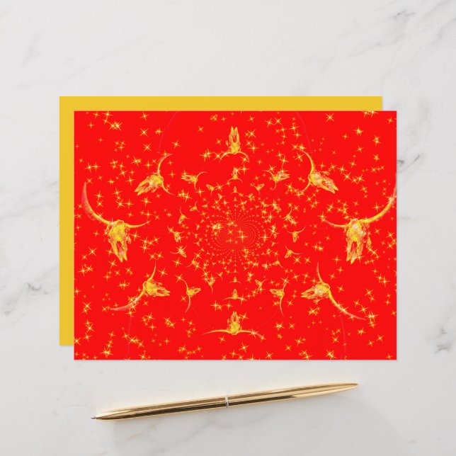 Weihnachts-Western Glitzer Red Gold Giro Kuh Skull (Vorderseite/Rückseite Beispiel)