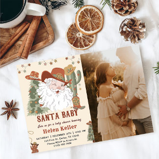 Weihnachts-Western Santa Baby Dusche Foto Einladung