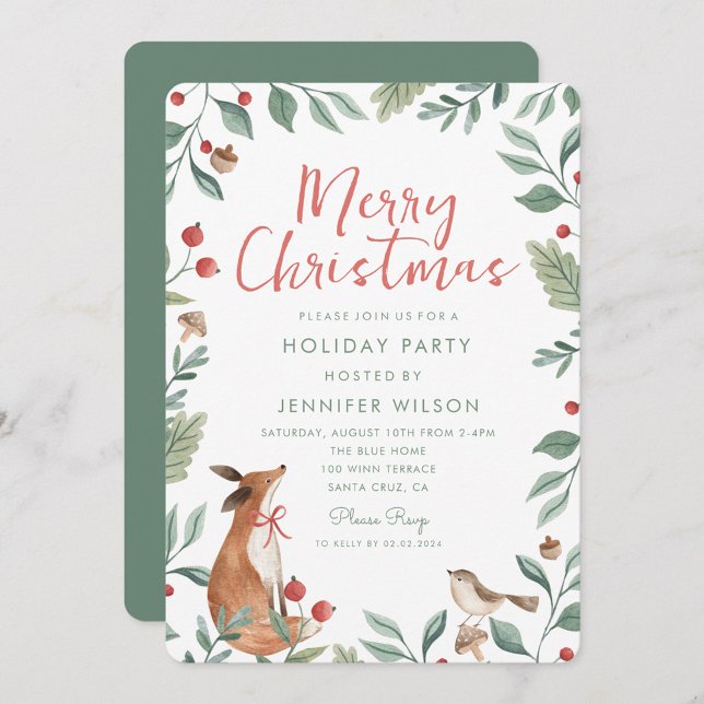 Weihnachts Whimsical Animals Greenery Party Einladung (Von Creator hochgeladen)