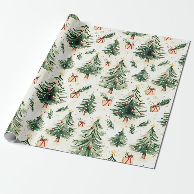 Weihnachts Whimsical Pine Trees Muster Geschenkpapier (Ungerollt)