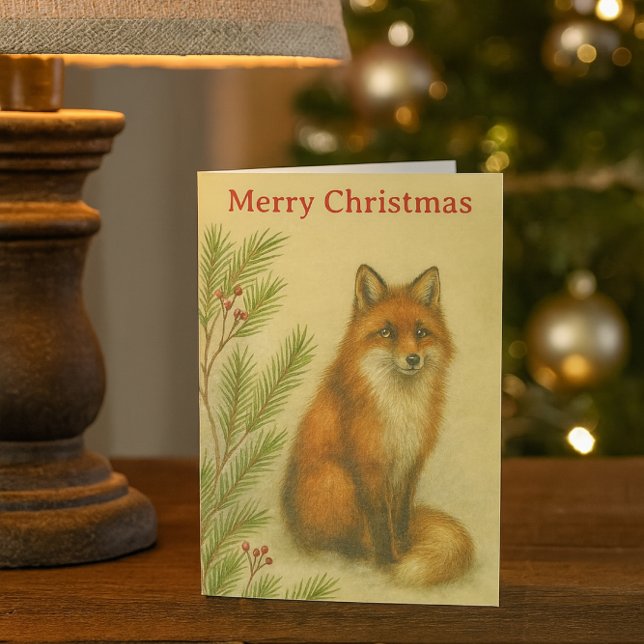 Weihnachts-Wildlife Rotfuchs Feiertag  Feiertagskarte (“Rustic fox Christmas card with vintage woodland charm”)