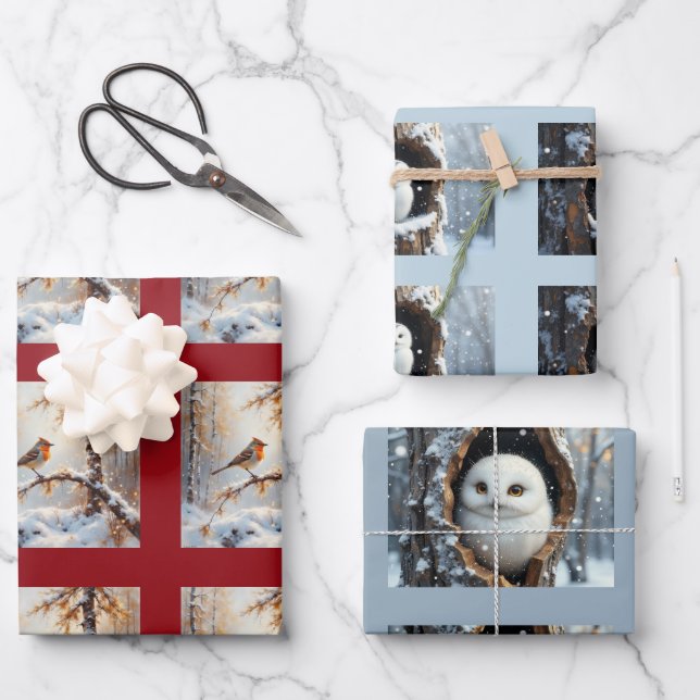 Weihnachts-Wildvogelsammlung Geschenkpapier Set (Vorderseite)