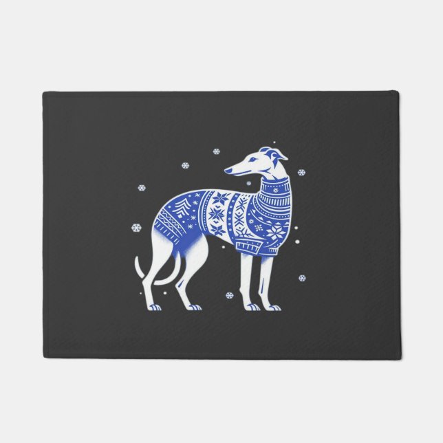 Weihnachts-Windhund mit hässlichem Pullover Bl Fußmatte (Vorderseite)