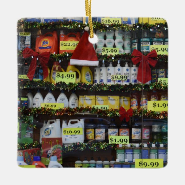 Weihnachts-Windows NYC Discount Store Fotografie Keramikornament (Vorderseite)